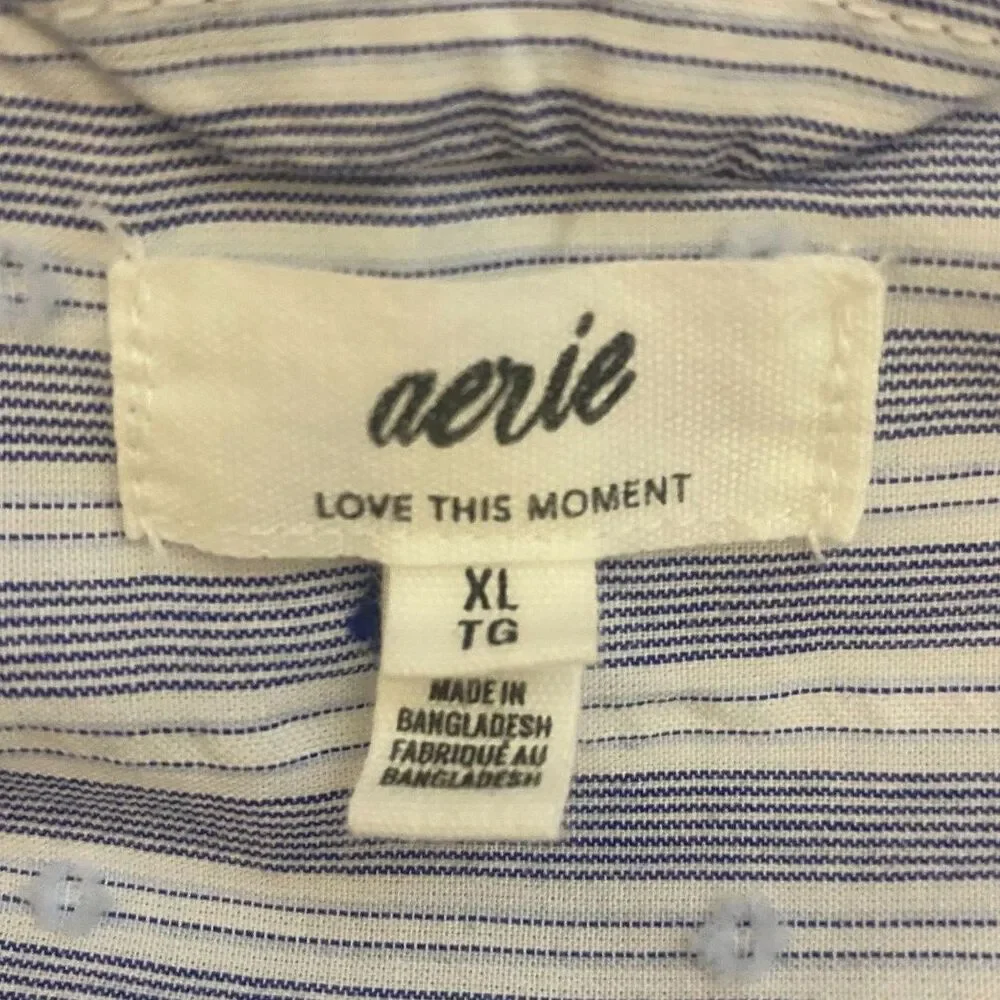 Aerie Off-Duty Poplin Tie Front Pajama Shirt Sz XL Blue Loungewear Streetwear